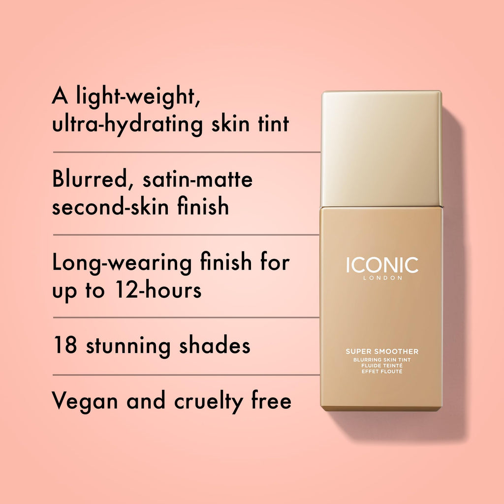 Iconic London Super Smoother Blurring Skin Tint bottle angle view