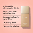 Iconic London Super Smoother Blurring Skin Tint bottle angle view