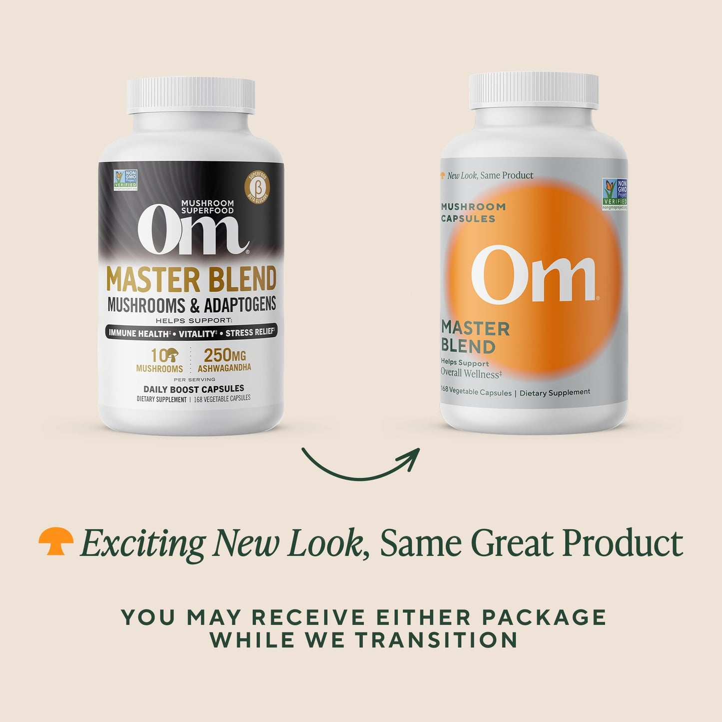 Authentic Om Mushroom Superfood stress relief capsules with KSM-66 Ashwagandha