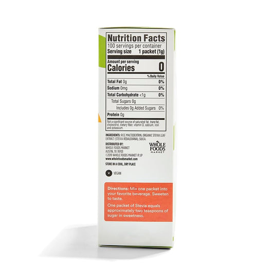 Authentic USA imported 365 Whole Foods Market zero calorie stevia herbal supplement individual packets display