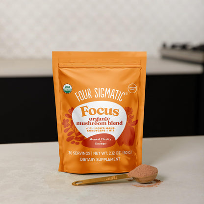 Supplement facts panel of Four Sigmatic Lion's Mane and Cordyceps powder.