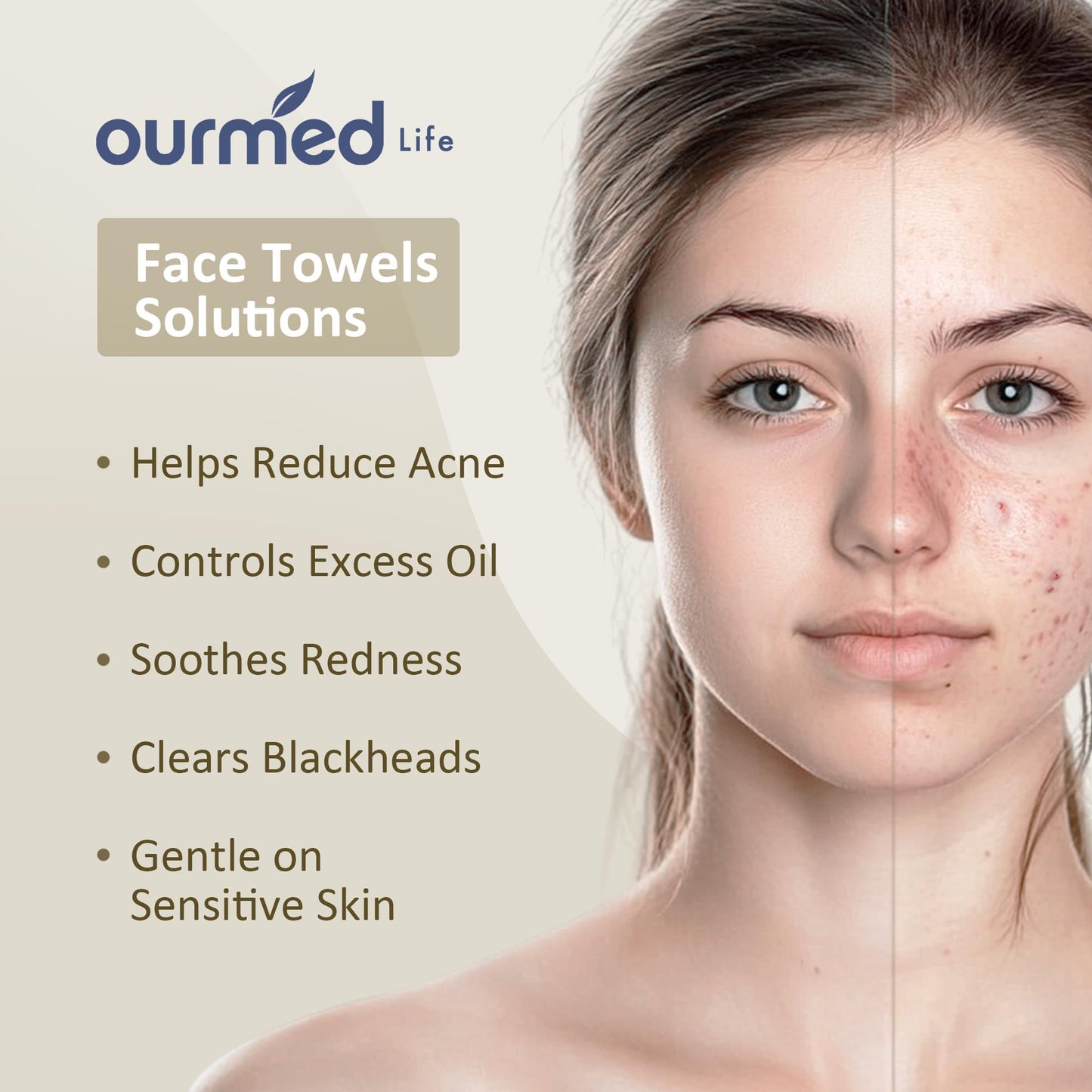 Ourmed Life facial towels shown next to a 10 inch by 12 inch scale