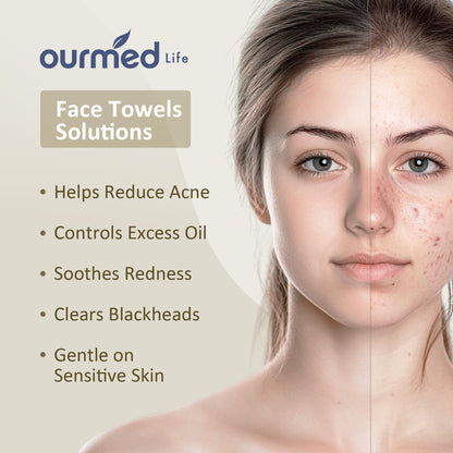Ourmed Life facial towels shown next to a 10 inch by 12 inch scale