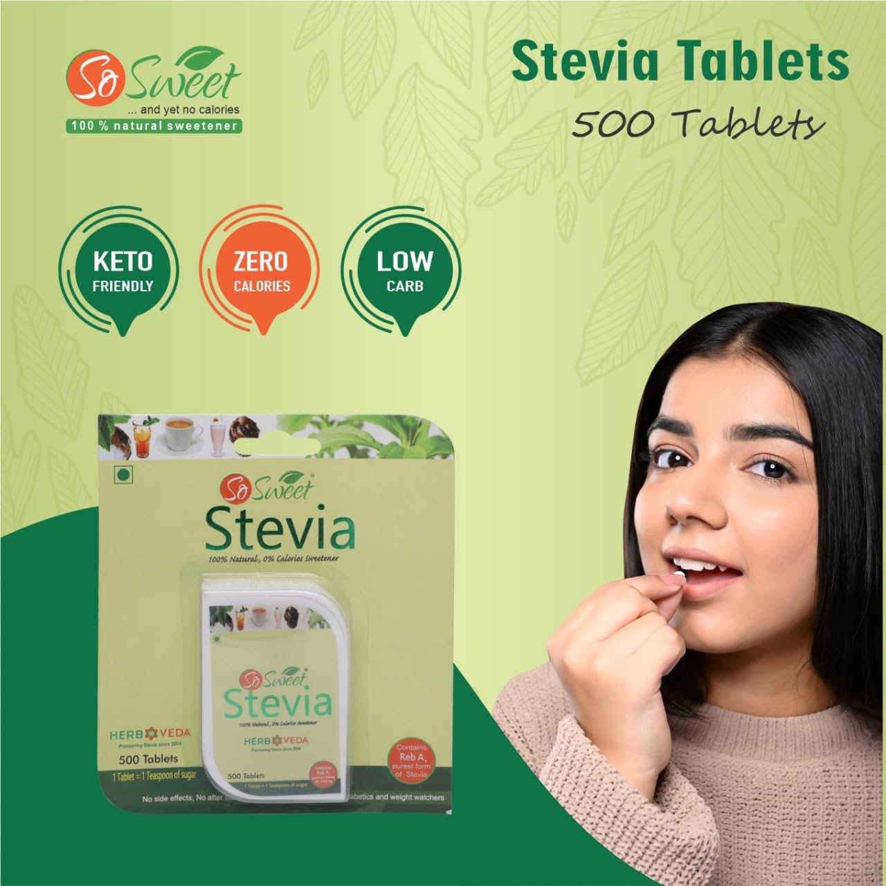 Compact travel friendly stevia sweetening dispenser being used in a cup of hot tea