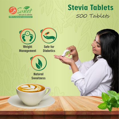 Diabetic friendly plant based sugar substitute tablets dispenser on a kitchen counter