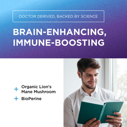 Dr Emil Nutrition Smart Shrooms brain boosting nootropic capsules with BioPerine ingredient close up.