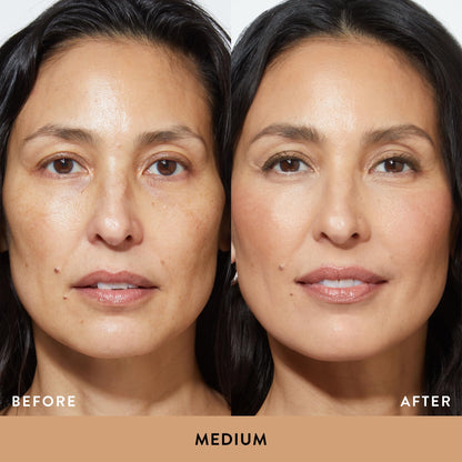Laura Geller skincare infused SPF 50 plus foundation bottle with medium shade indicator.