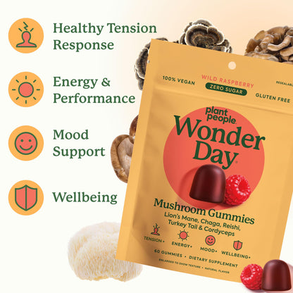 Vegan and gluten free functional mushroom gummies by Plant People for stress relief