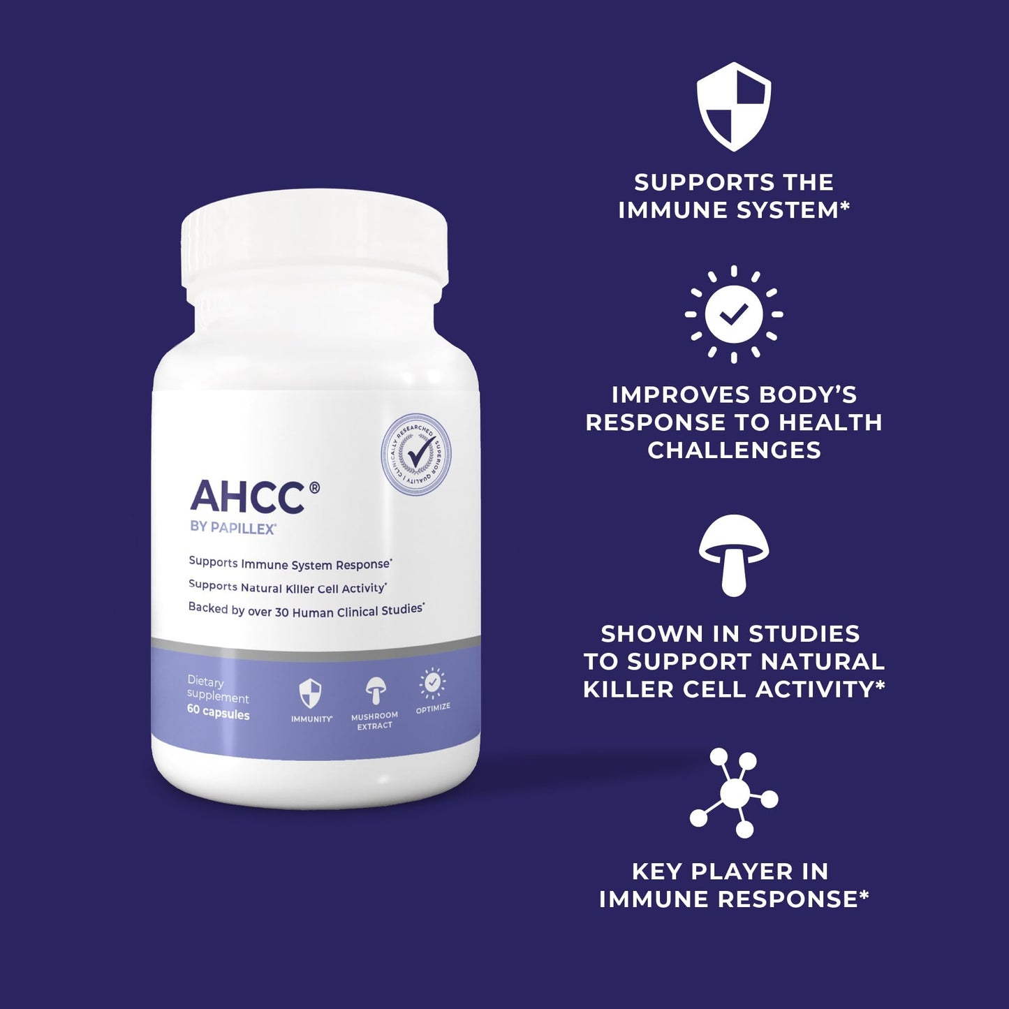 All natural plant based Papillex AHCC defense supplement packaging detail
