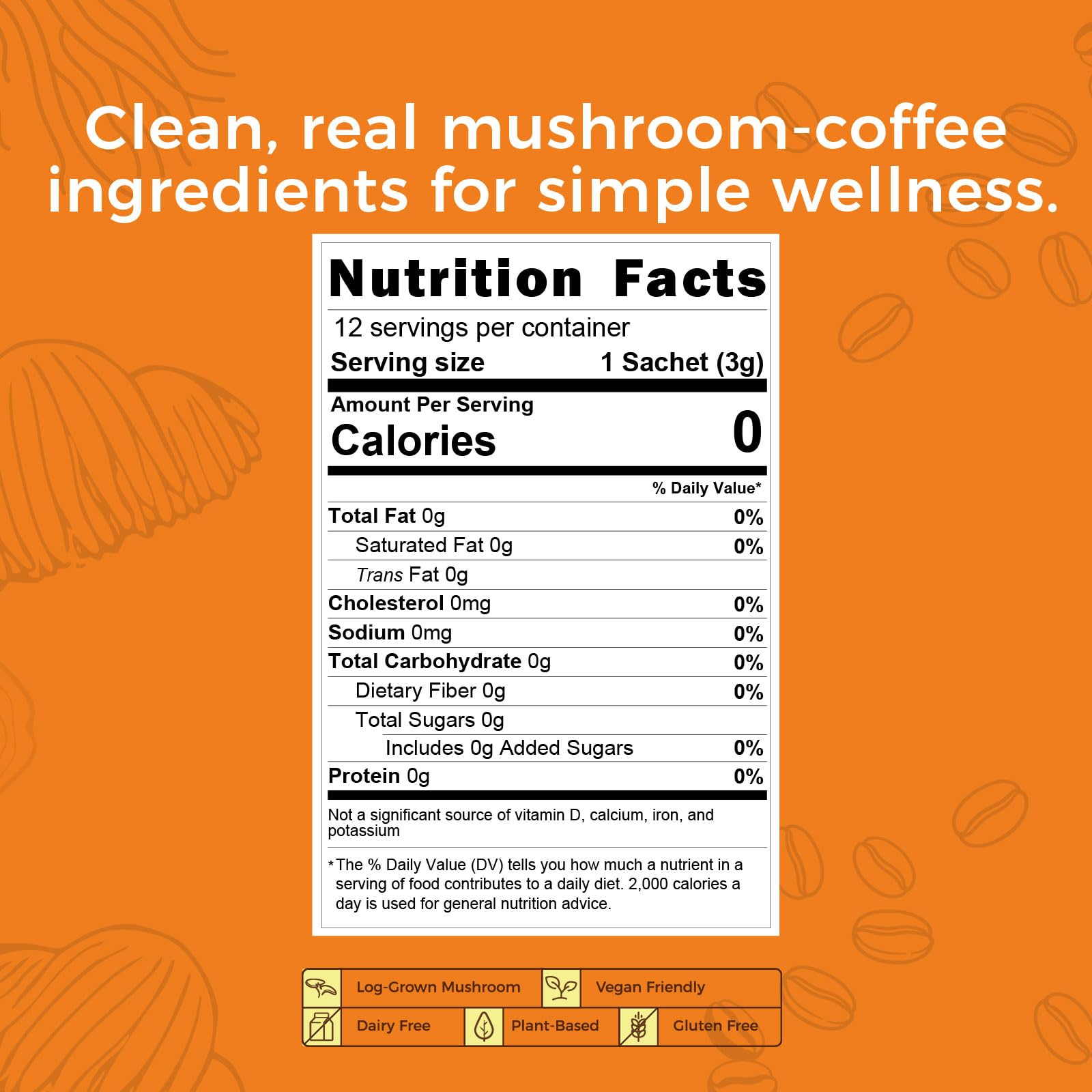 USA imported nootropic mushroom coffee sachet displaying premium focus ingredients.