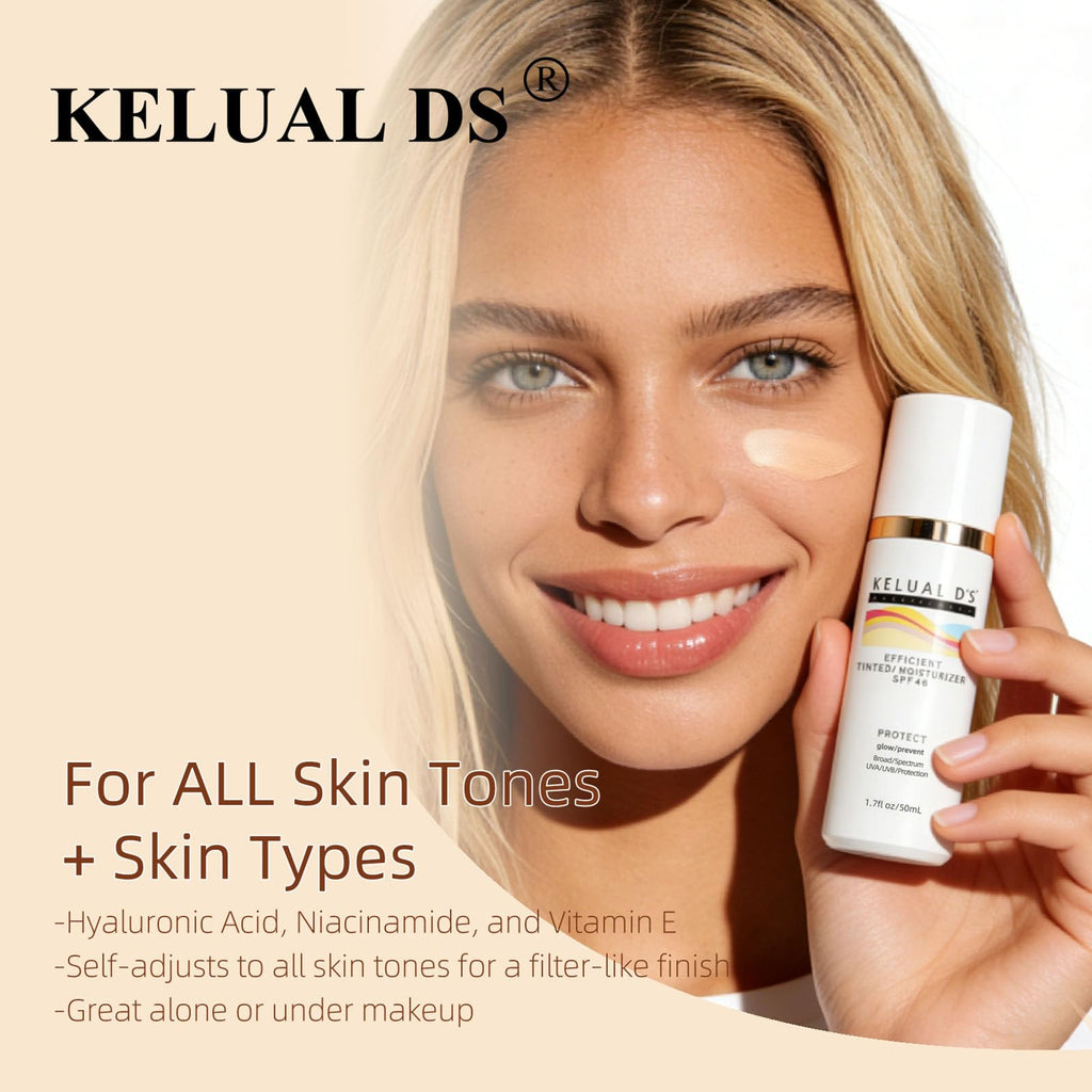 Side angle shot of Kelual Ds tinted sunscreen container in lifestyle setting
