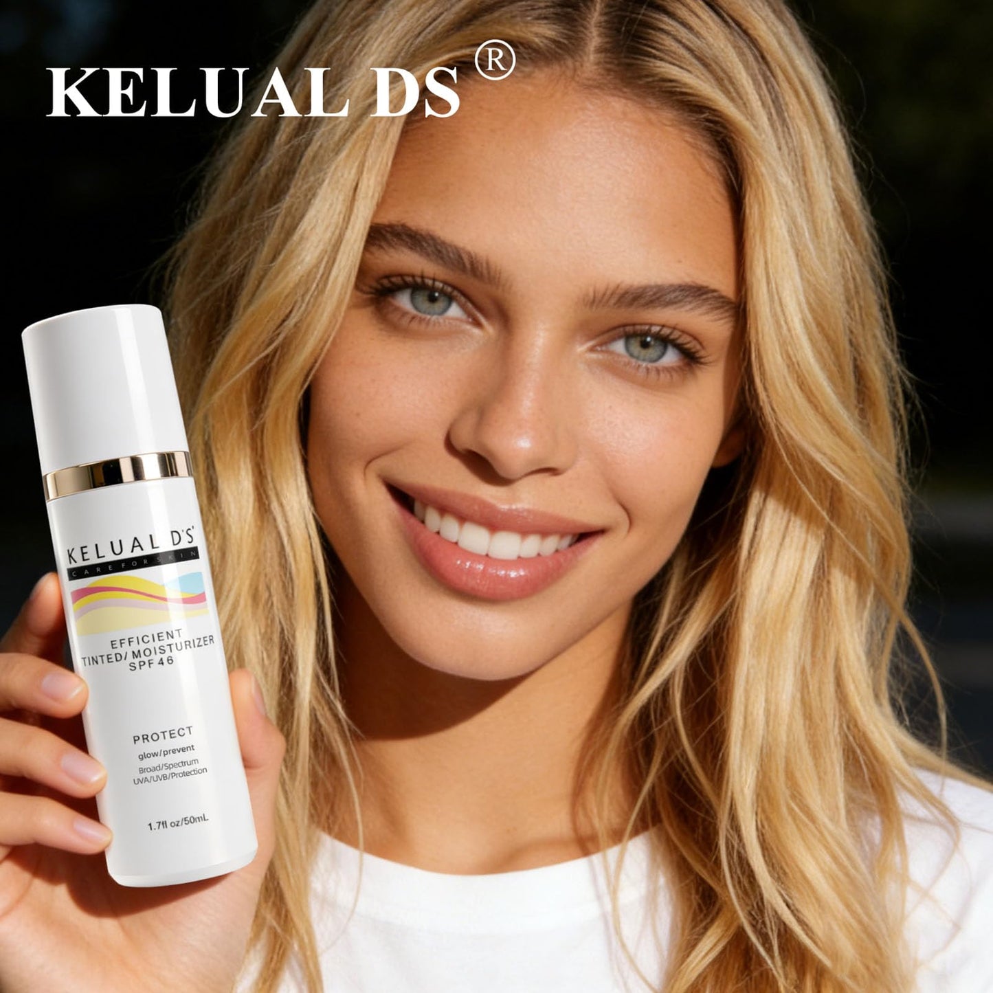 Full range presentation showing the sun protection bottle alongside its authentic packaging elements.