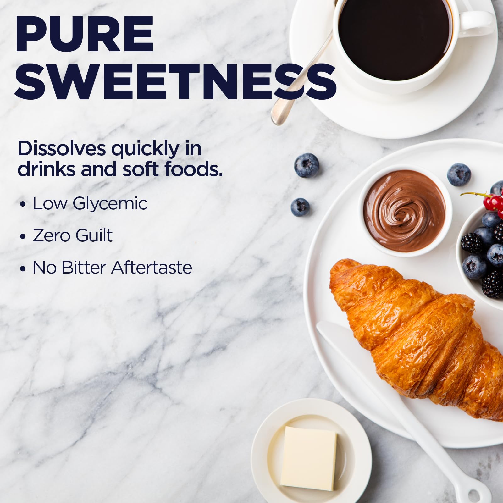 Side view of KAL stevia and monk fruit low glycemic sweetener packaging