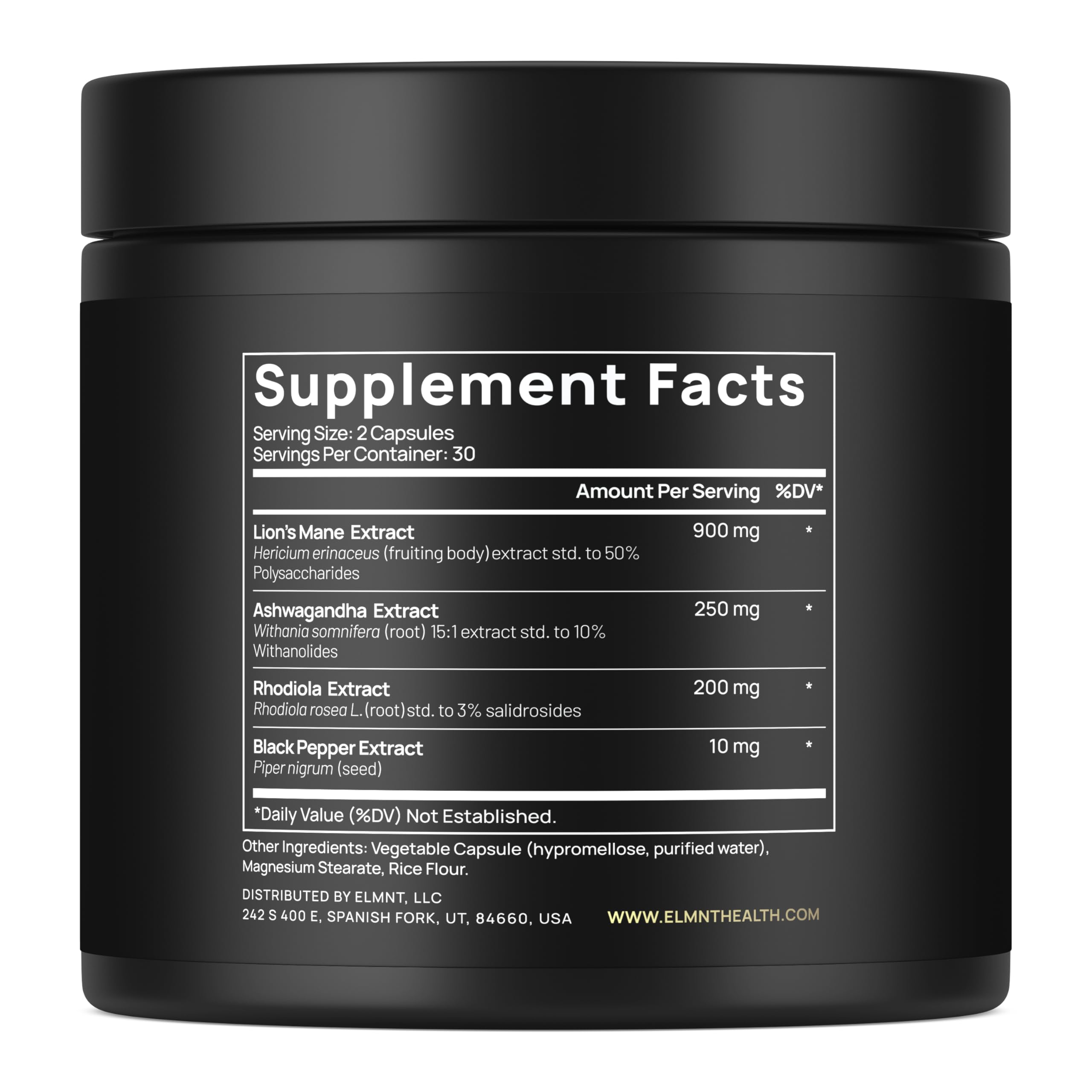 Terra Elmnt ultra concentrated nootropic supplement container showcasing supplement facts and ingredients.
