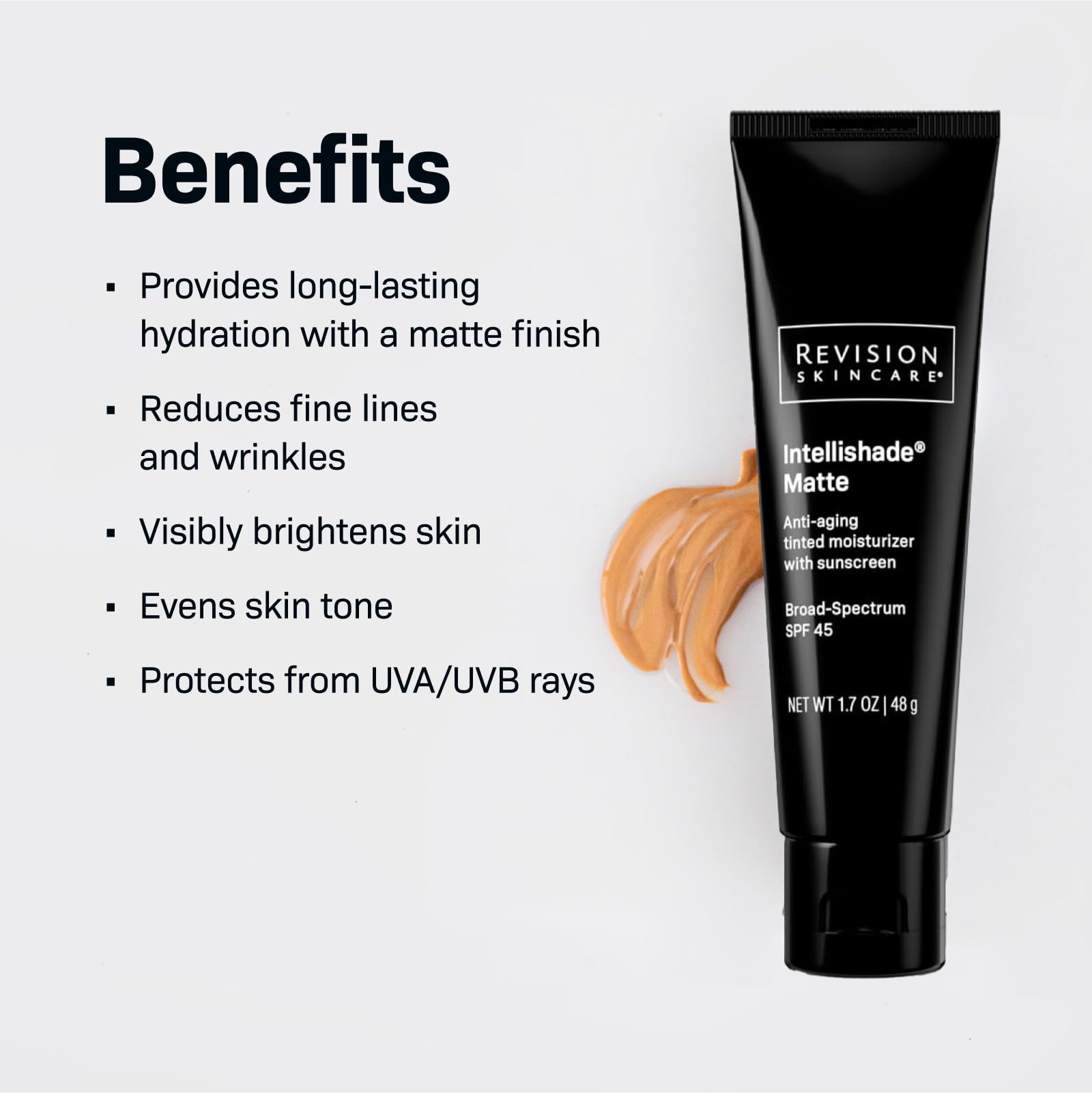 Anti-aging tinted sunscreen formula squeezed out showing sheer mineral tint texture