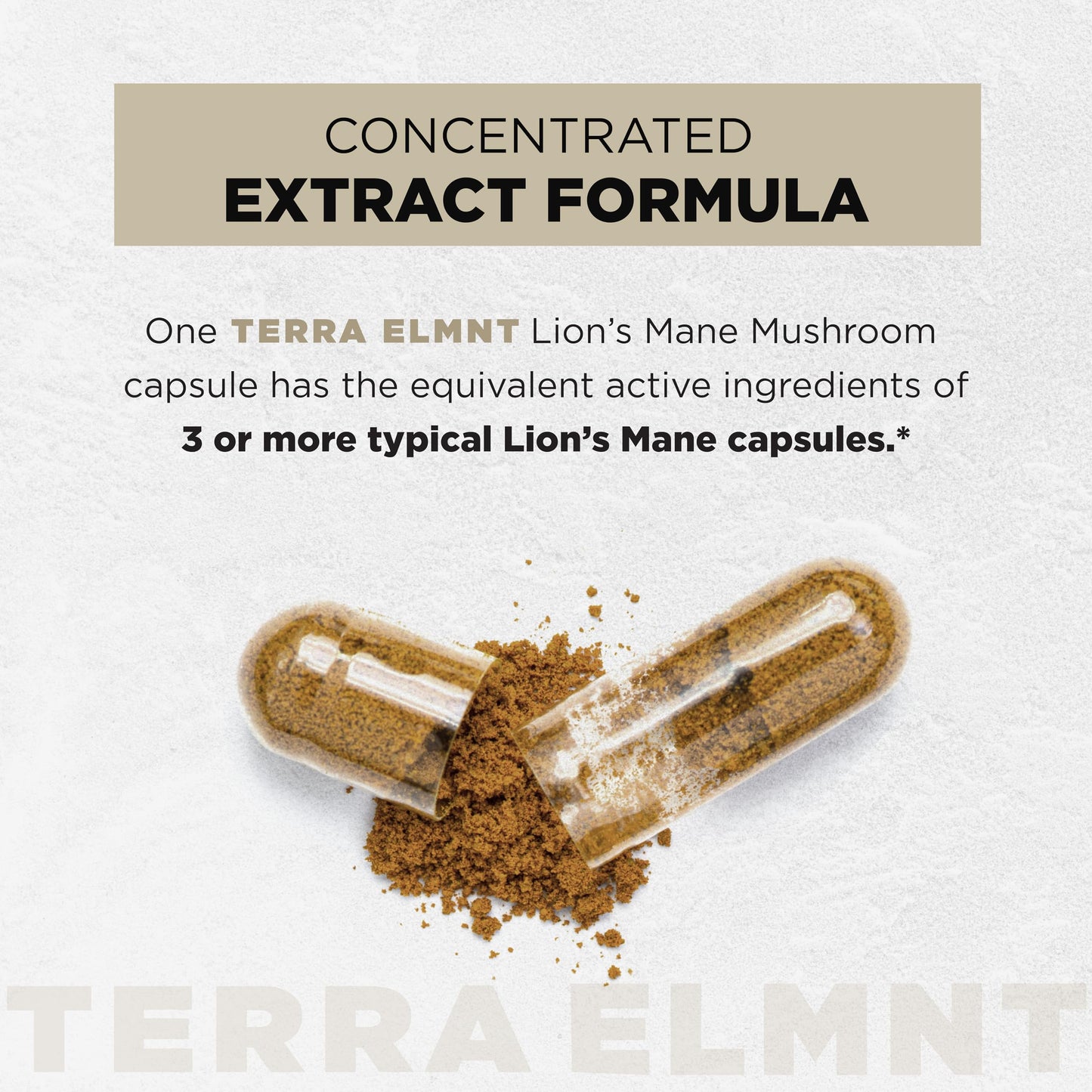 High potency Lion's Mane mushroom extract pills with Ashwagandha and Rhodiola adaptogens.