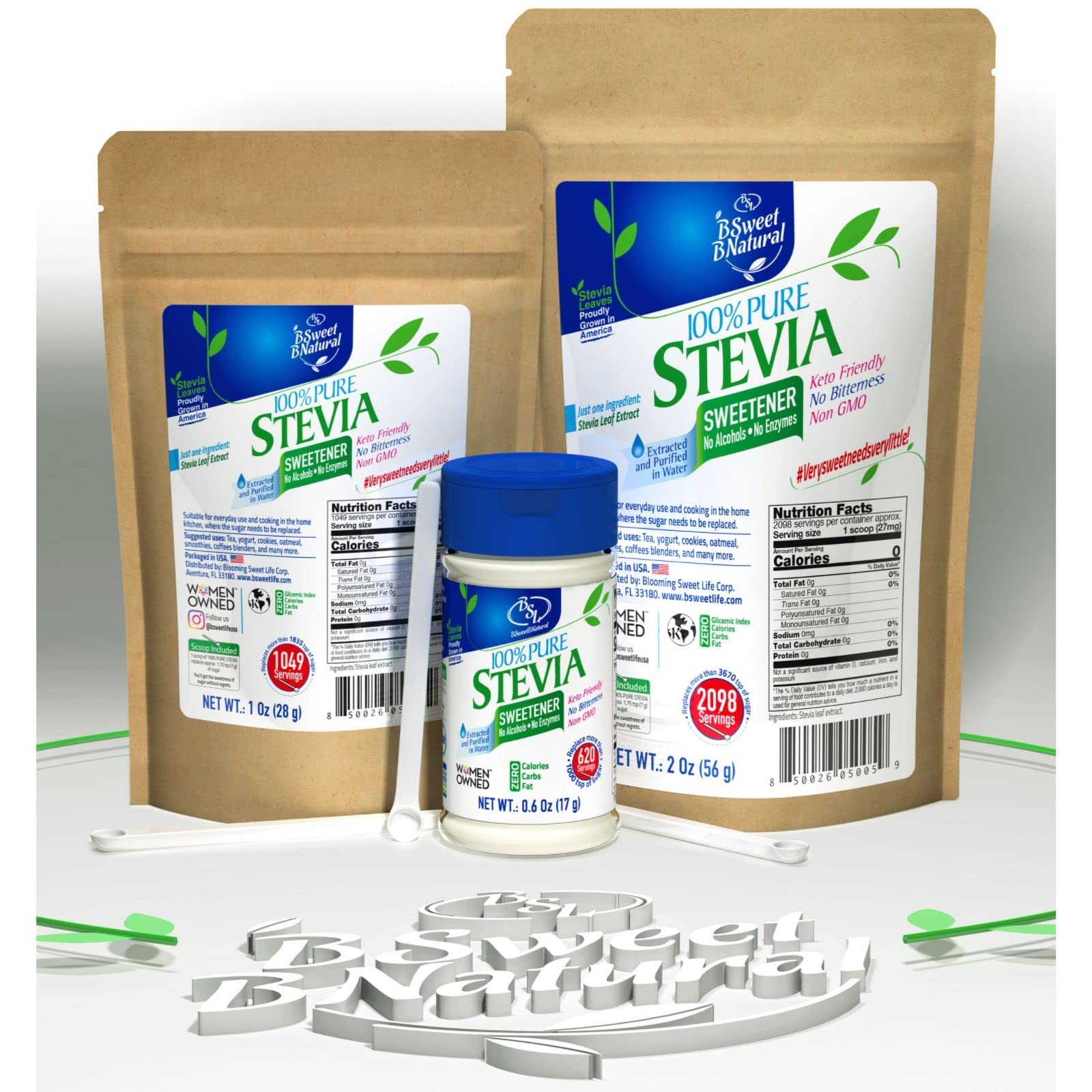BSL BSweetBNatural sugar free stevia leaf extract pure powder top view on lid packaging