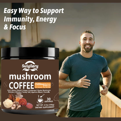 Suiyilary 10 in 1 mushroom coffee nutritional supplement facts label