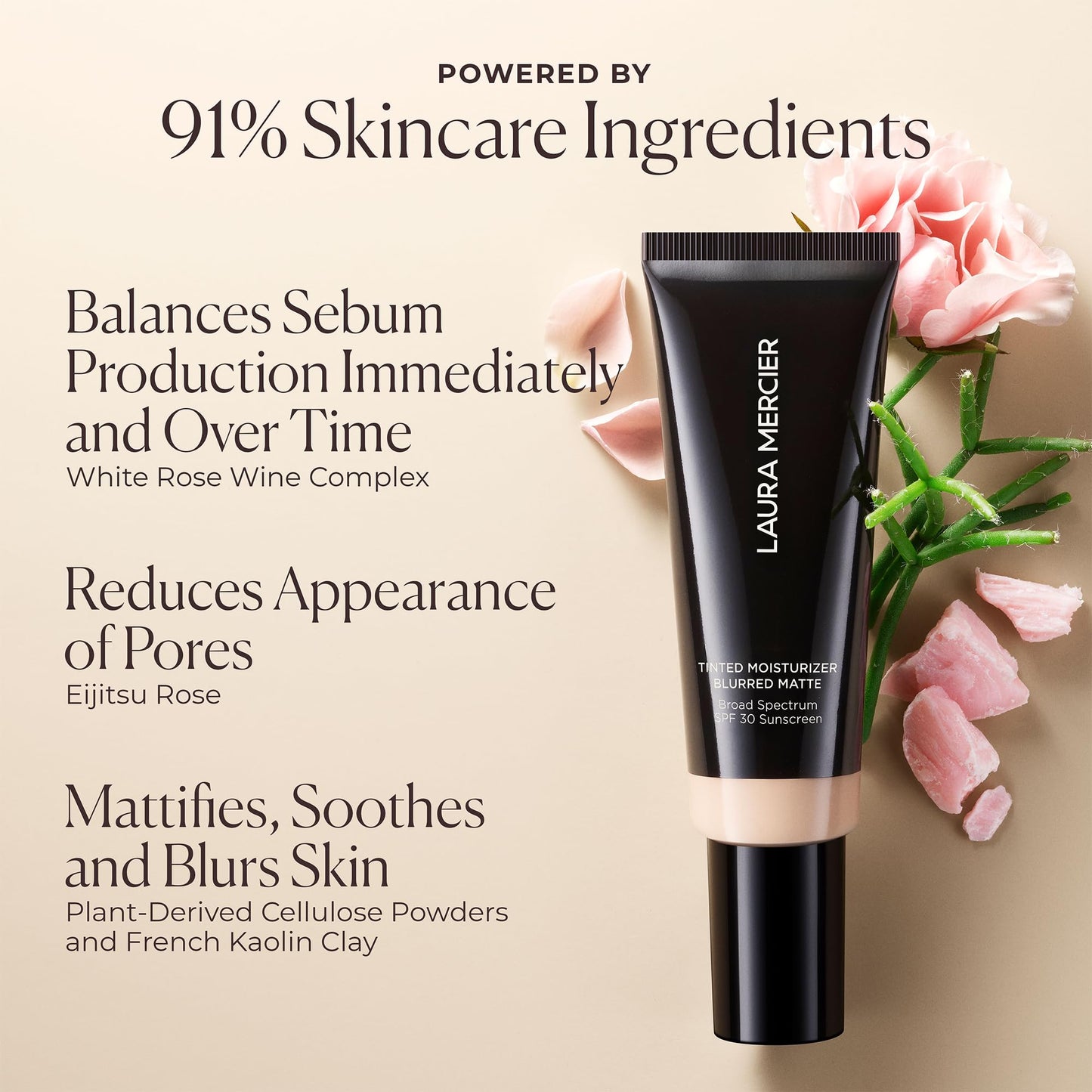 Laura Mercier pore blurring lightweight tinted moisturizer tube on a clean background