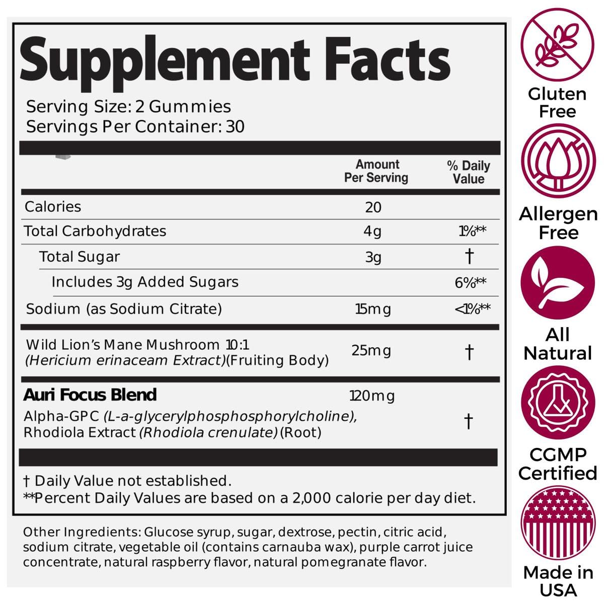 Sixty count focus and energy support daily mushroom chewable supplements