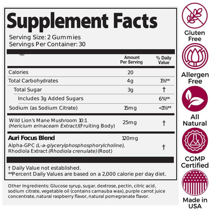 Sixty count focus and energy support daily mushroom chewable supplements