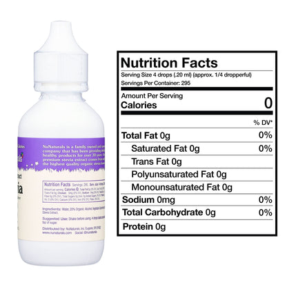 NuNaturals plant based sweetener bottle with zero calorie label