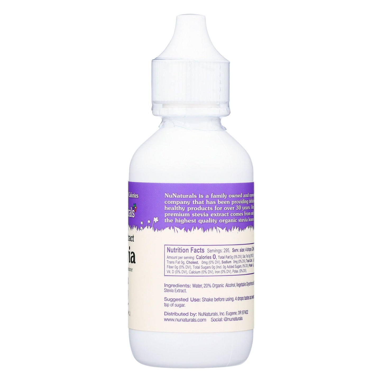 NuNaturals liquid stevia extract showing ingredient facts