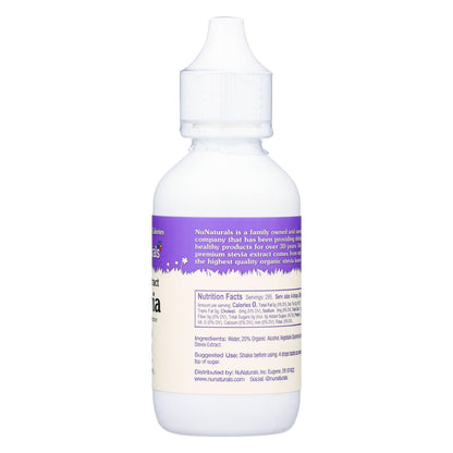 NuNaturals liquid stevia extract showing ingredient facts