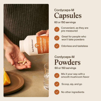 Real Mushrooms Cordyceps M premium vegan capsules for athletic endurance and stamina