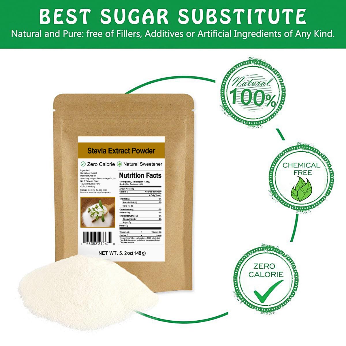 Authentic USA imported CCnature zero calorie natural sweetener resealable packaging close up view