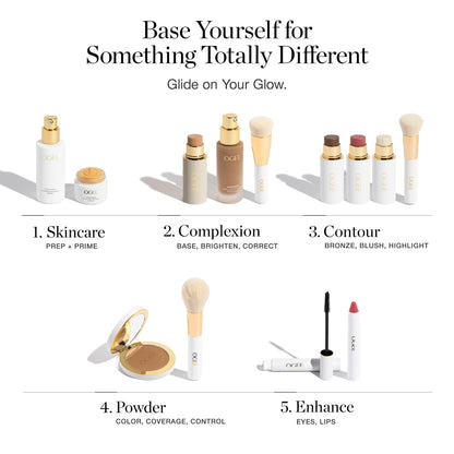 Authentic Ogee beauty product layout showing lightweight fluid container packaging.