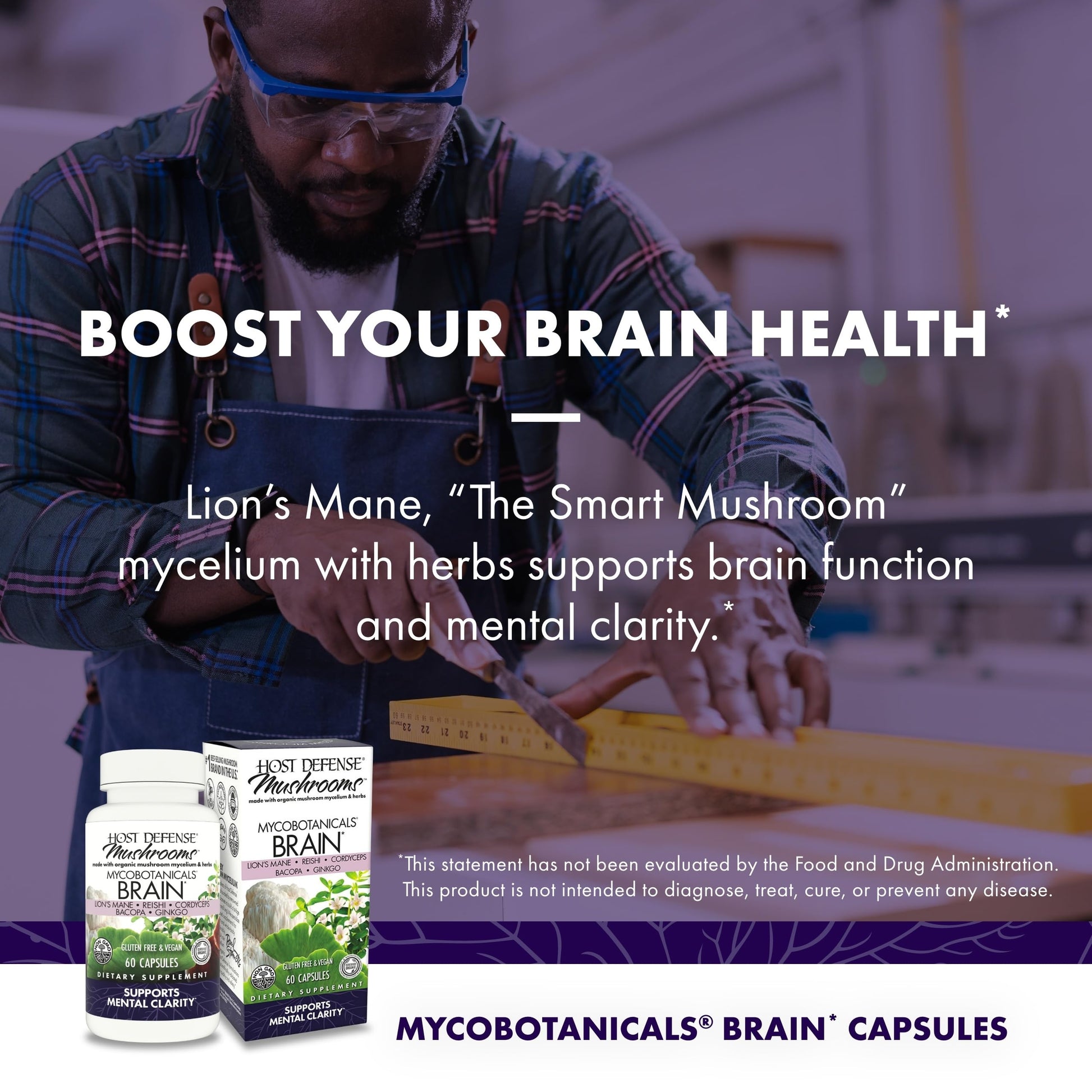Vegan mushroom mycelium capsules by Host Defense for daily mental clarity support