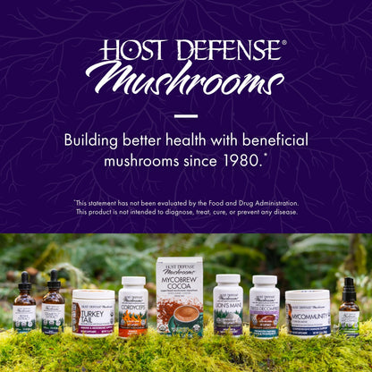 Paul Stamets Host Defense Brain capsules close up view of premium wellness supplement