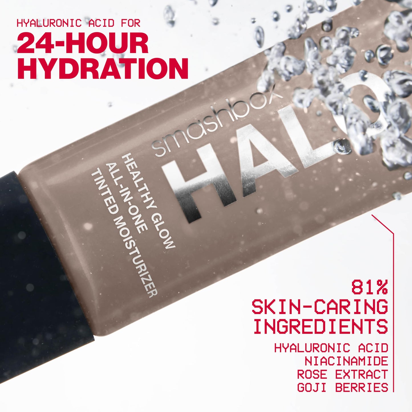 Smashbox Halo Tinted Moisturizer tube with cap off showcasing the product dispensing tip