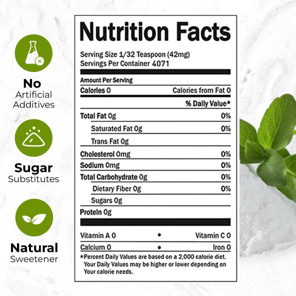 Viccoky pure sugar free stevia supplement powder container showing natural plant based ingredients label