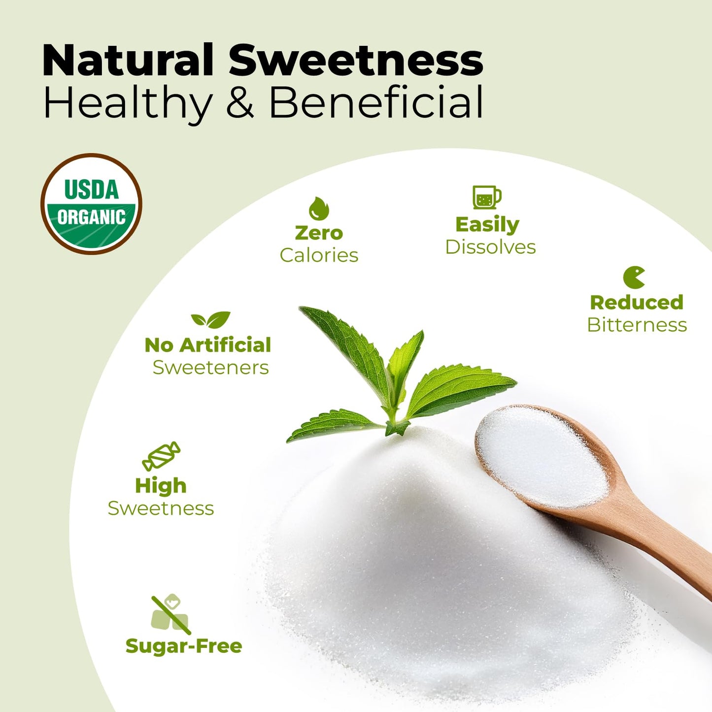 Viccoky zero calorie keto friendly stevia extract powder package detailing nutritional facts and high purity servings