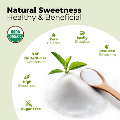 Viccoky zero calorie keto friendly stevia extract powder package detailing nutritional facts and high purity servings