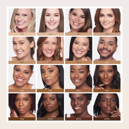 Swatches of the PÜR MINERALS tinted face cream blended out on skin to showcase the dewy coverage