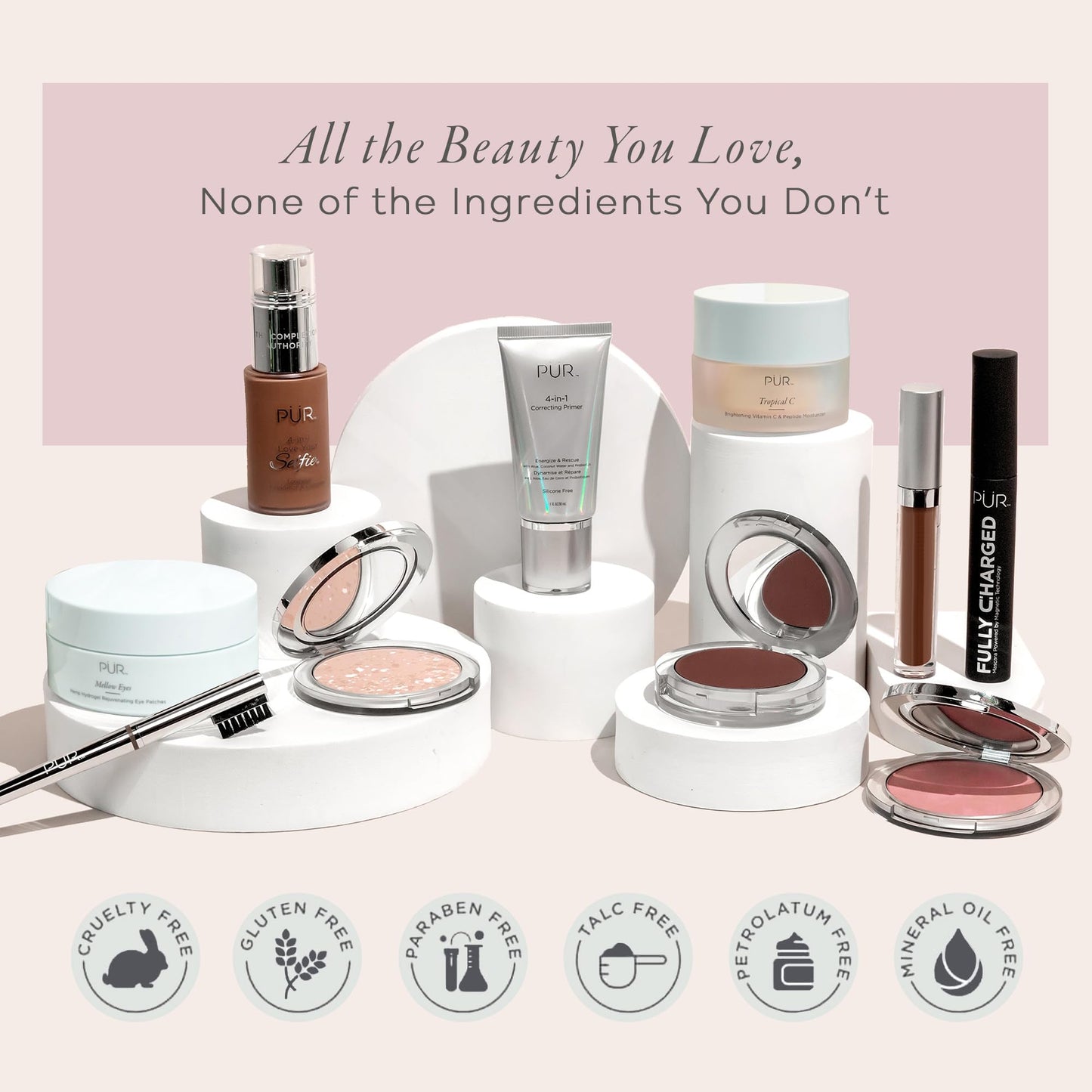 PÜR MINERALS multipurpose face moisturizer tube next to natural aloe vera leaves and shea butter ingredients
