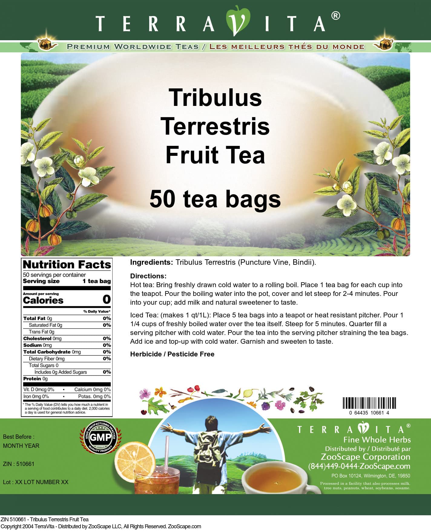 Terravita Tribulus Terrestris tea bag packaging details
