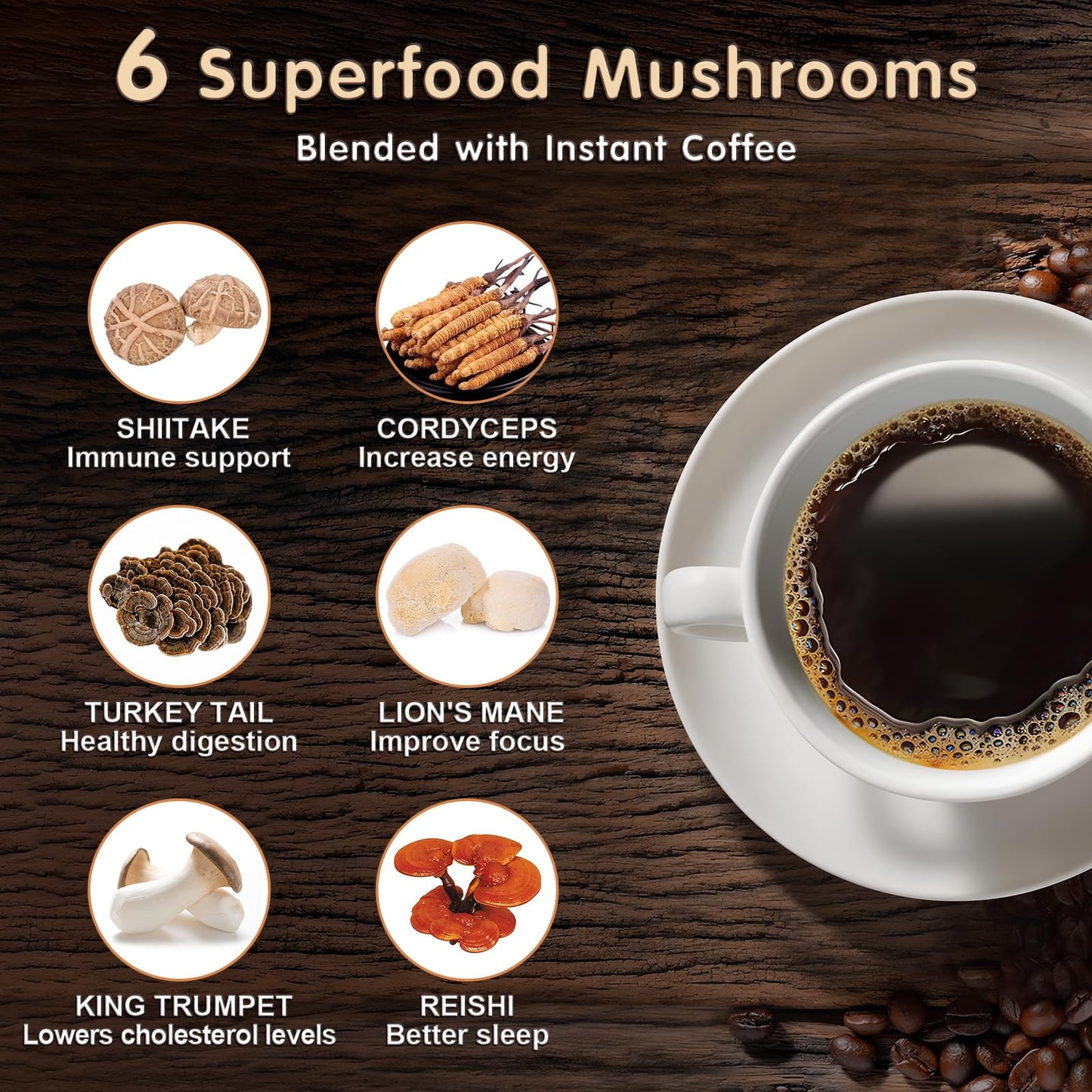 Nutritional facts and dietary labels on the back of Balincer medium roast mushroom coffee.