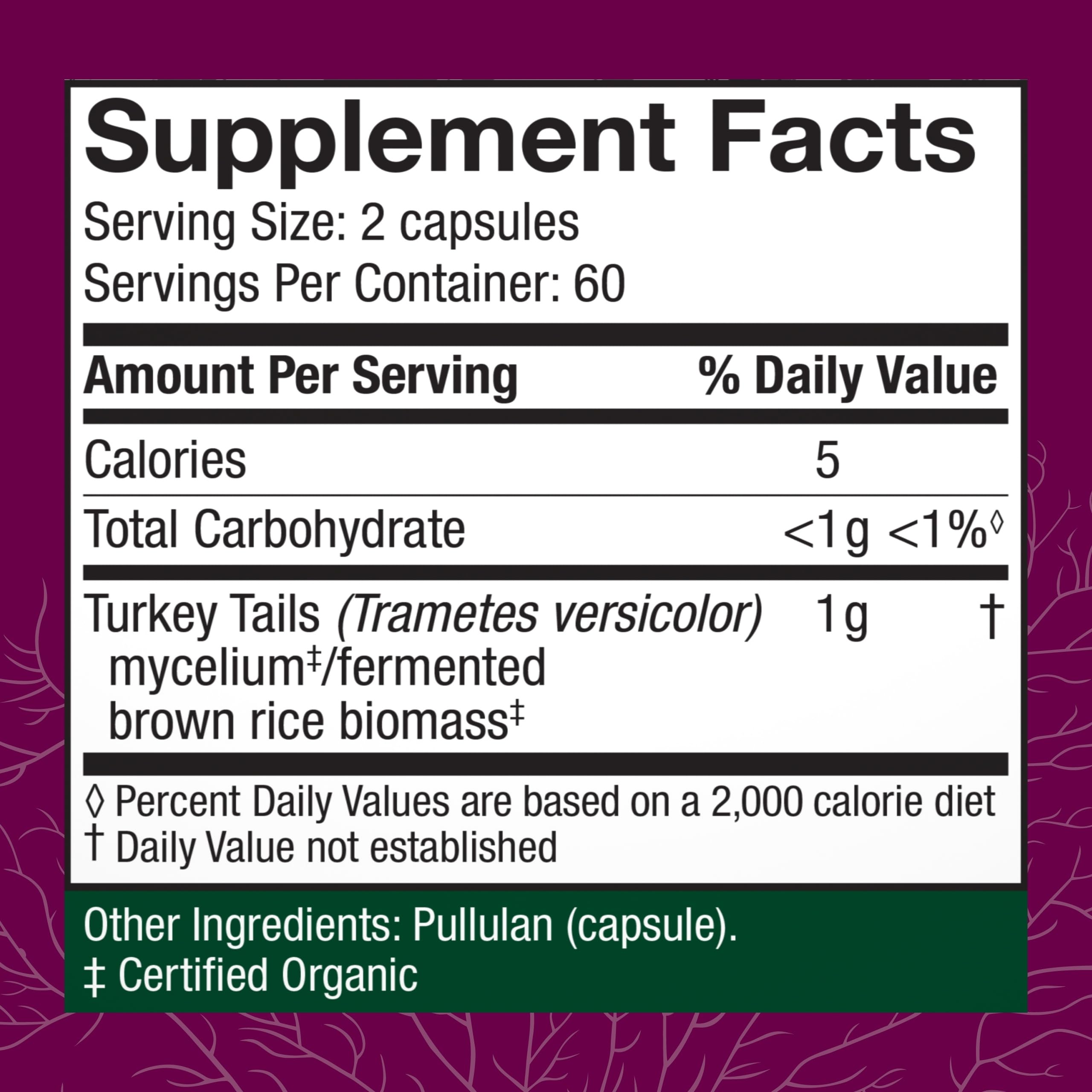 Host Defense organic mushroom mycelium digestive supplement label facts side view