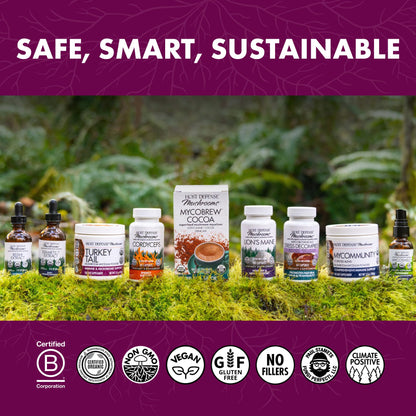 Imported Host Defense turkey tail capsules showing ingredients and organic certifications