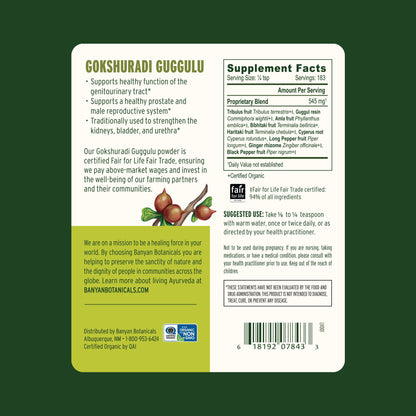 Label details of authentic Banyan Botanicals Ayurvedic powder
