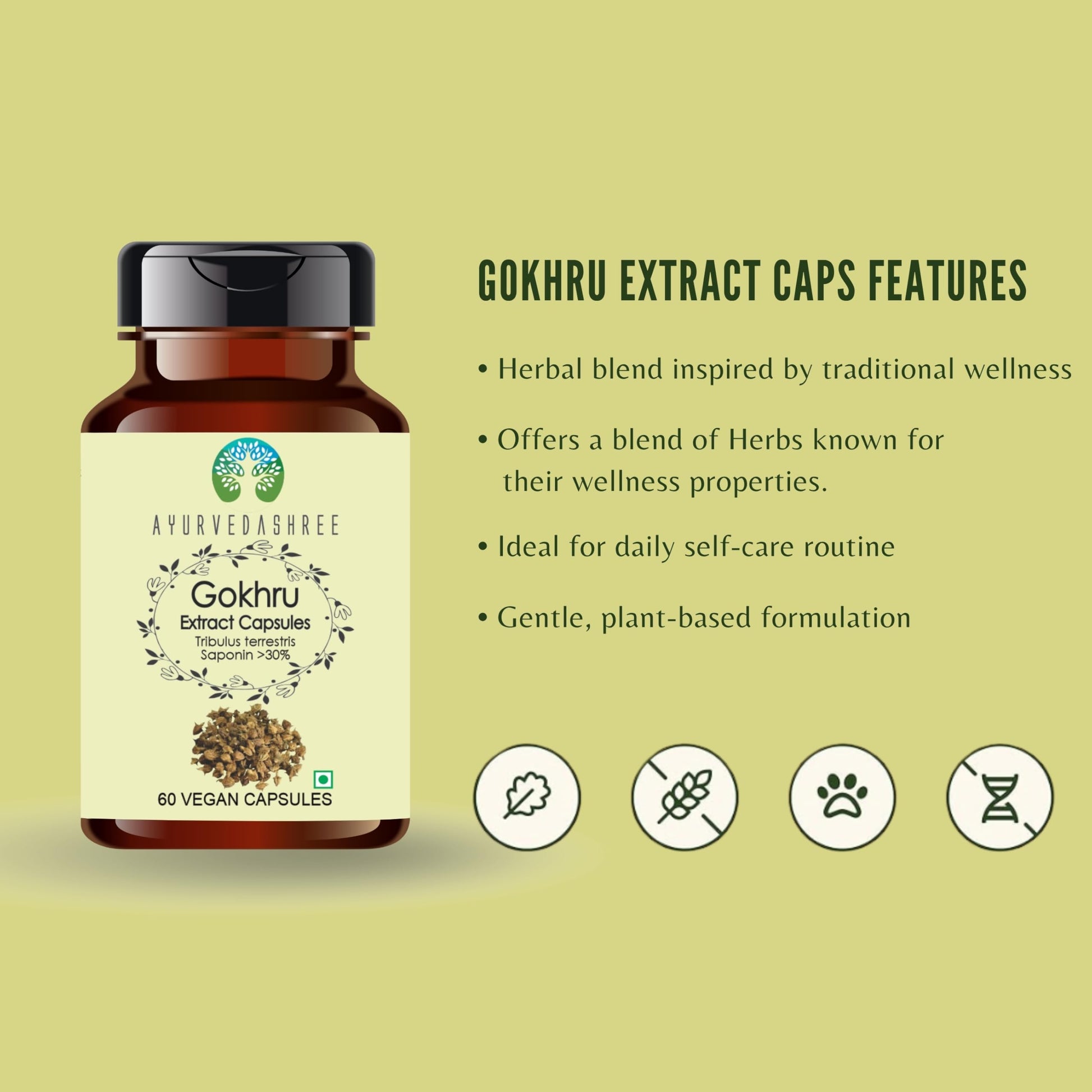 Ayurvedashree Gokhru extract 60 vegetarian capsules packaging