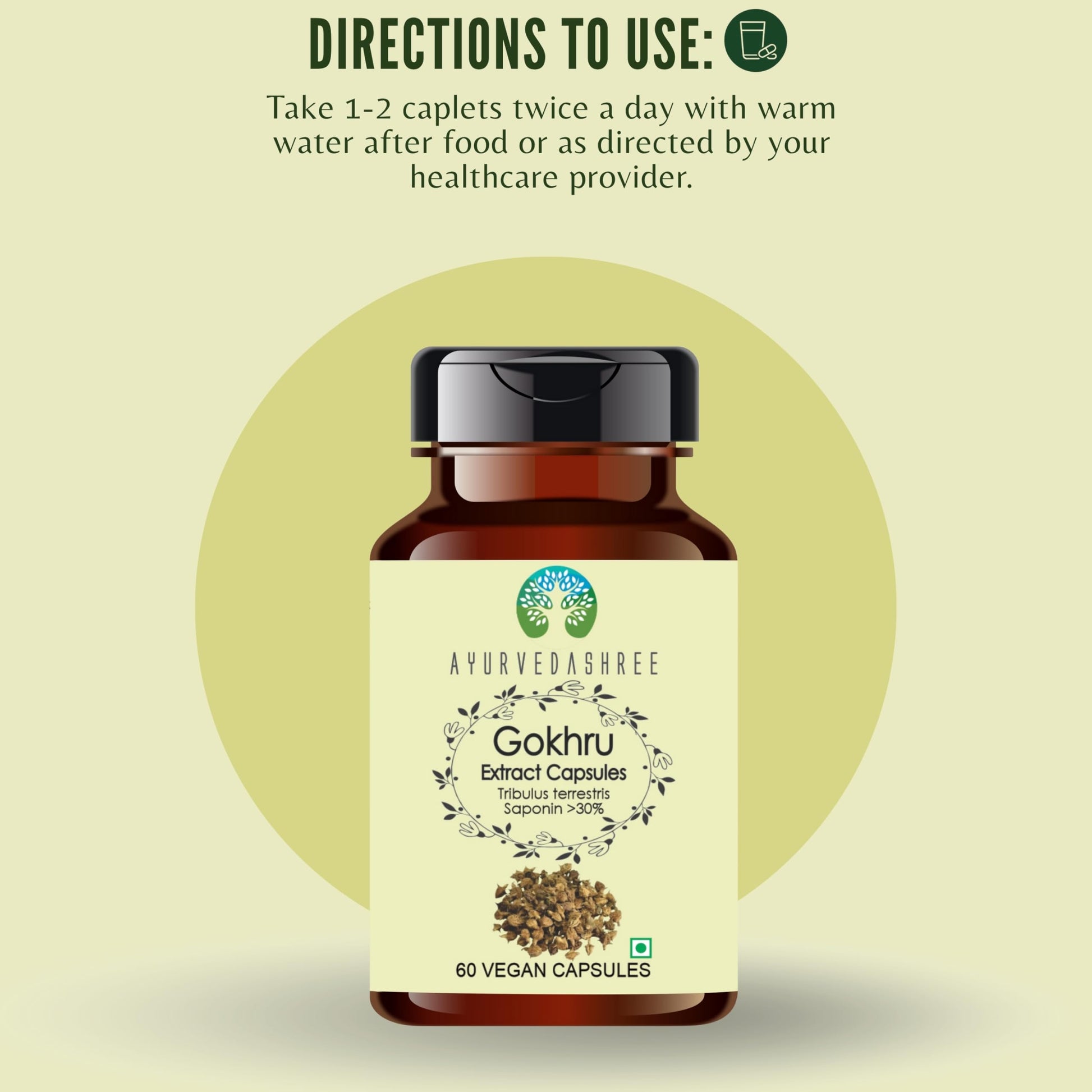 Close up of Ayurvedashree Gokhru supplement branding