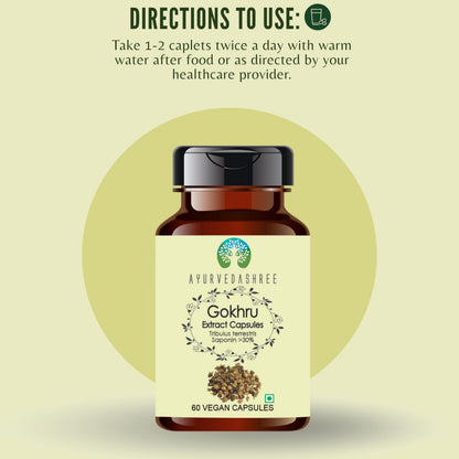 Close up of Ayurvedashree Gokhru supplement branding
