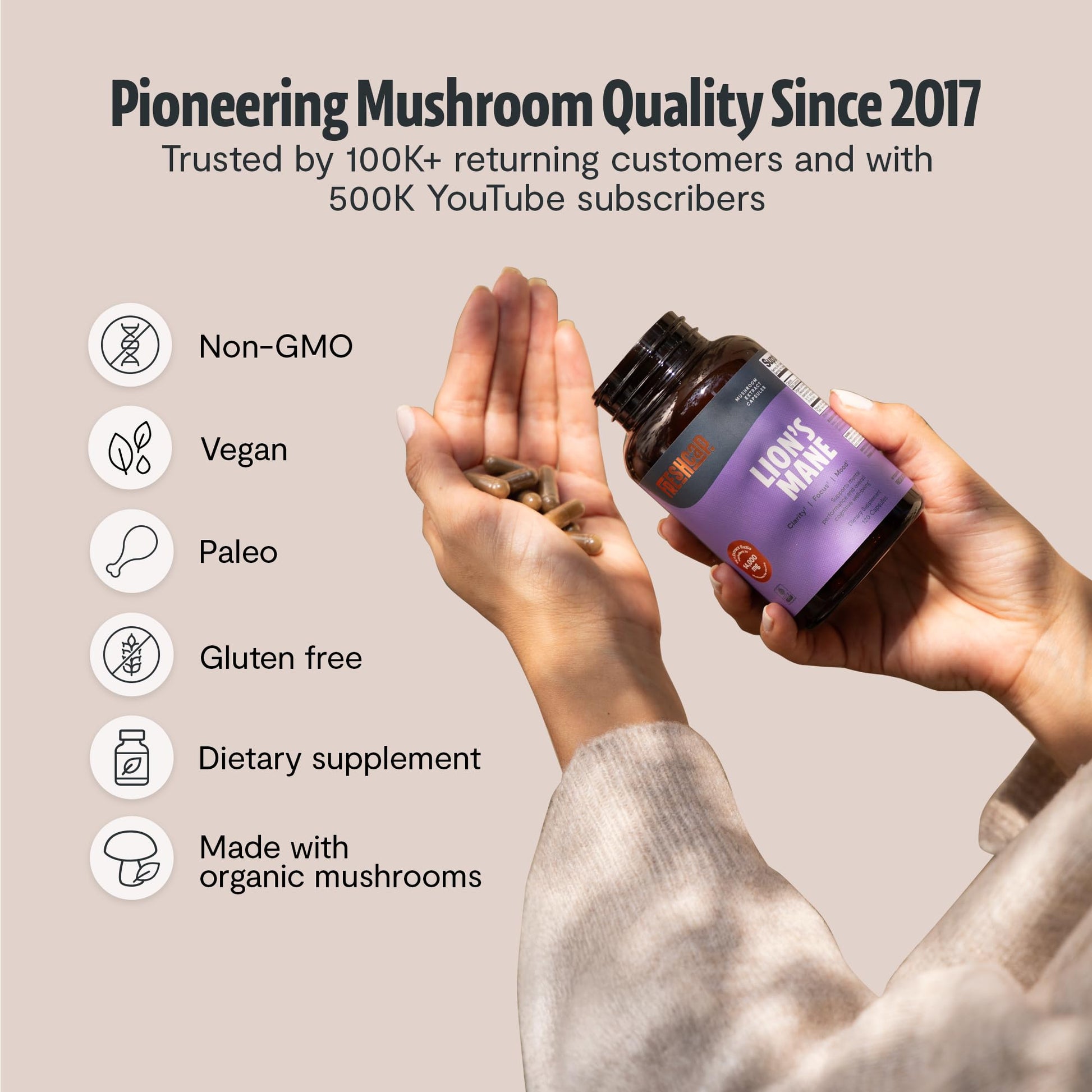 FreshCap mushrooms focus support capsules for daily brain performance scaling