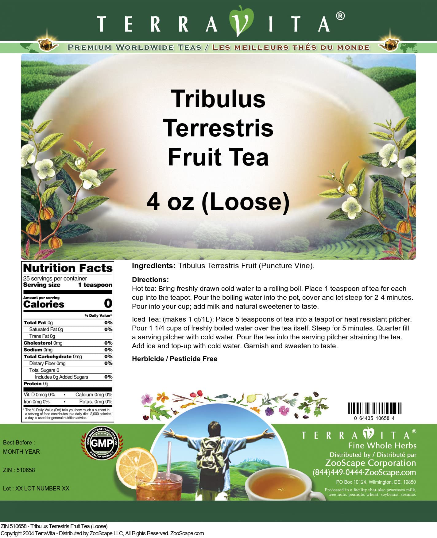 TerraVita loose leaf herbal tea ingredients showing dried Gokshur fruits