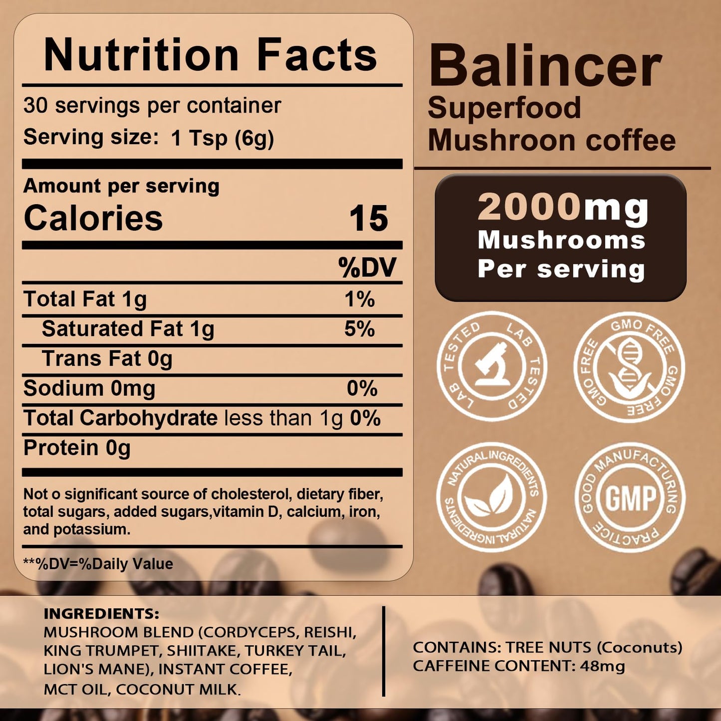 Authentic imported mushroom coffee powder with Lions Mane for mental clarity.
